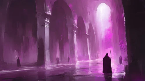 Purple Hallway with Figures