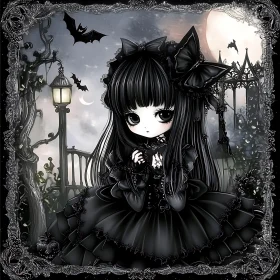 Mysterious Gothic Lolita in Night Scene