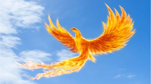 Golden Phoenix Rising Above the Clouds