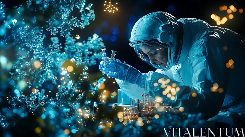 Lab Research with Scientist in Protective Suit AI Image