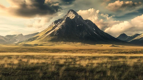 Mountain and Field Golden Landscape