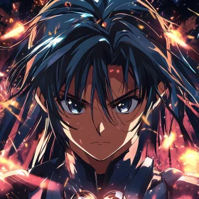 Fiery Anime Character with Determined Expression