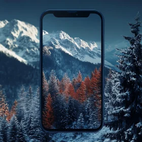 Winter Mountain Scene on Mobile Device