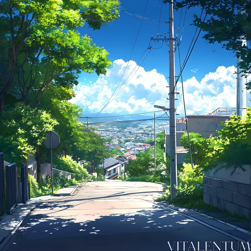 Serene Anime Suburban Street Illustration
