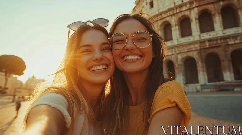 Friends in Rome: A Sunny Colosseum Selfie