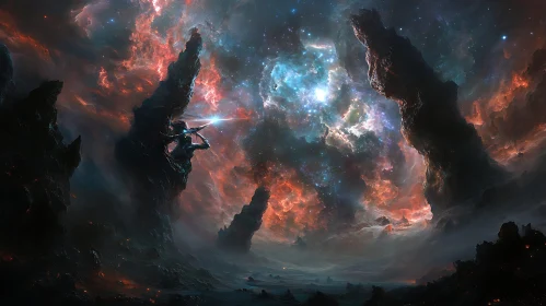 Celestial Warrior in a Nebula Landscape