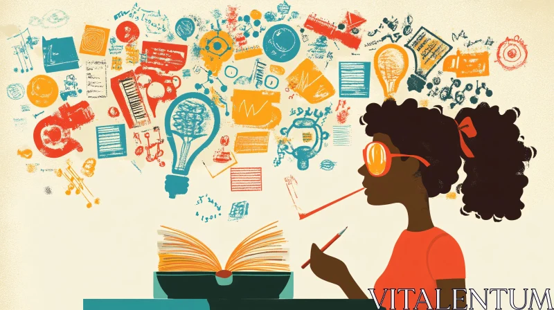Illustration of a Woman Reading and Thinking