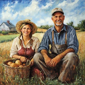 Rural Farmers Harvesting Golden Field