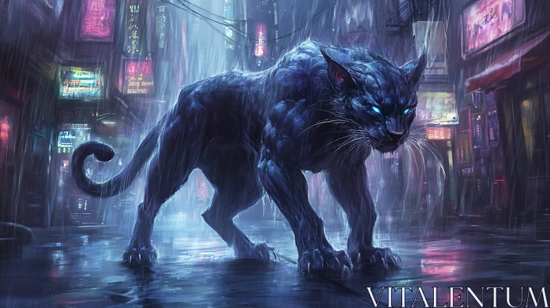 Urban Panther in Neon Rain