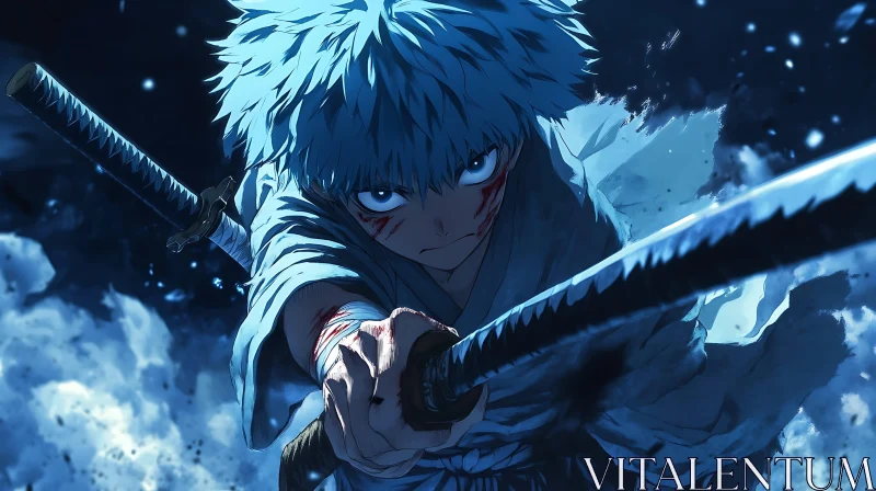 Blue-Haired Samurai in Fierce Battle