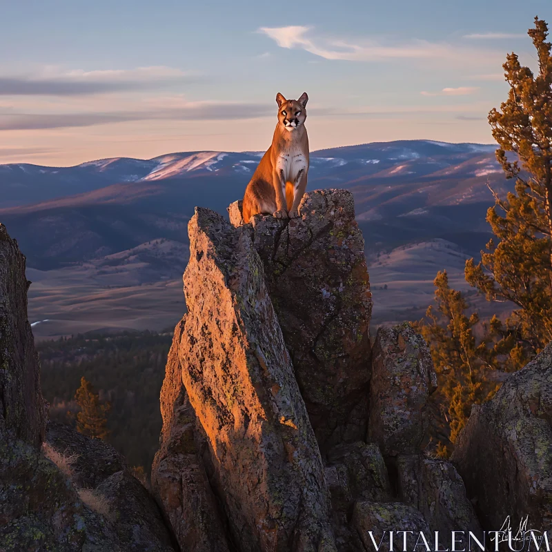 Mountain Lion Portrait at Golden Hour AI Image