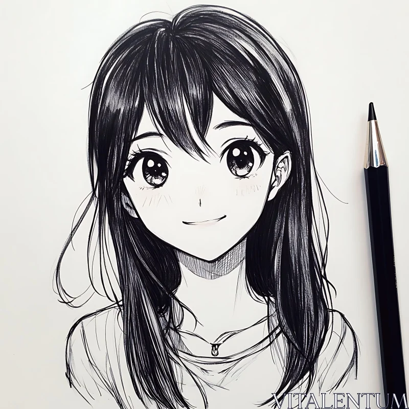 Black-and-White Anime Portrait Drawing AI Image