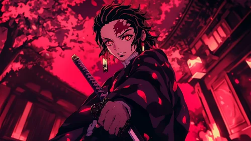 Fierce Samurai Anime Character with Sword