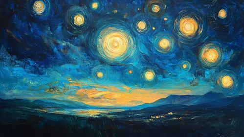 Nocturnal Landscape with Luminous Celestial Bodies