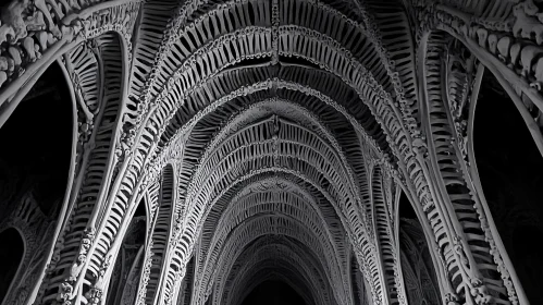 Gothic Architectural Ceiling with Skeletal Patterns