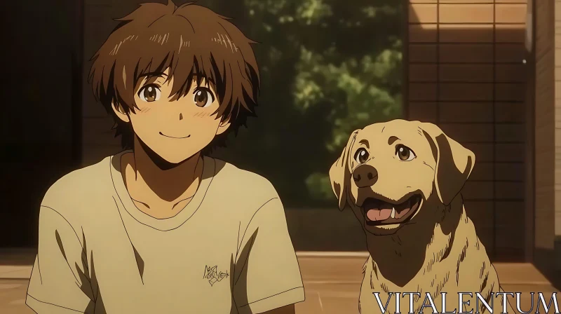 Anime Boy and Dog in Outdoor Setting AI Image