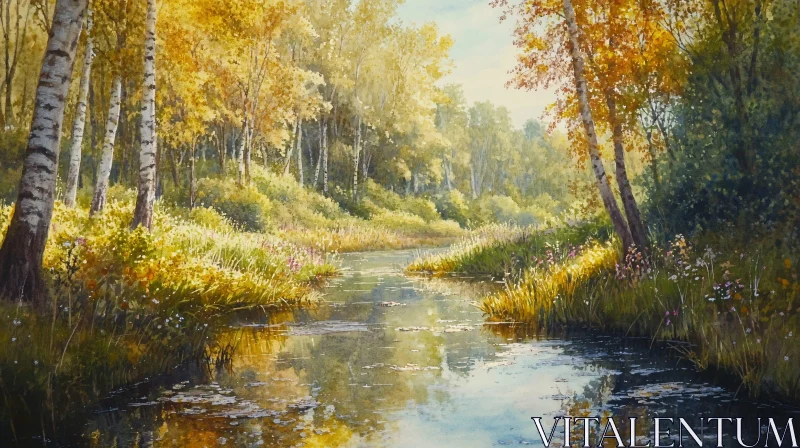 Golden Forest River Landscape