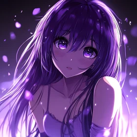 Luminescent Anime Girl in Petal-Infused Night Scene