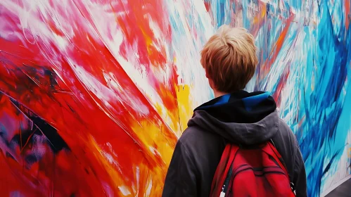 Man Admiring Vivid Abstract Artwork