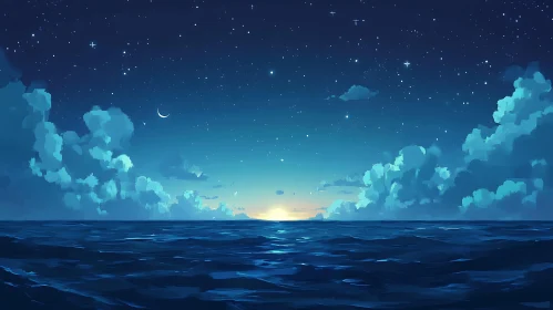 Starlit Ocean at Night