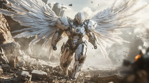 Armored Cyborg with Mechanical Wings