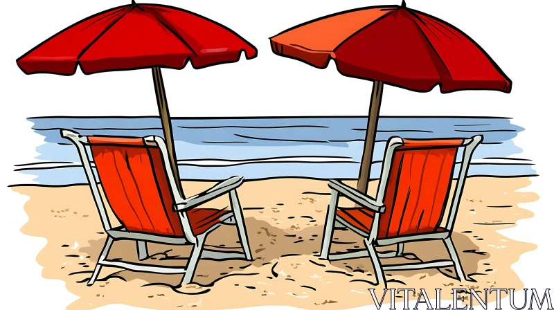 Cartoon Beach Chairs by the Sea
