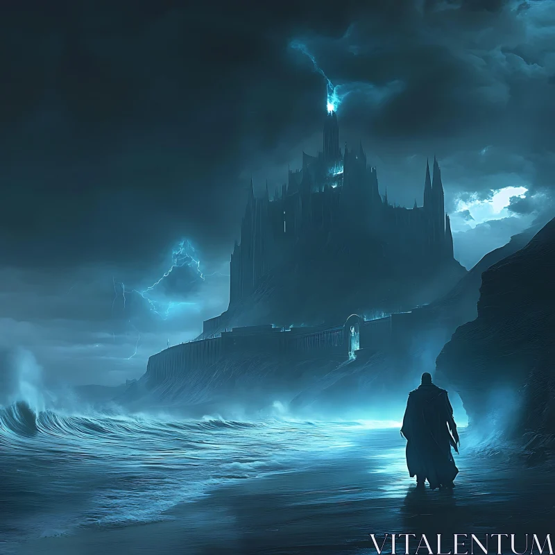 Stormy Seascape with Distant Fortress