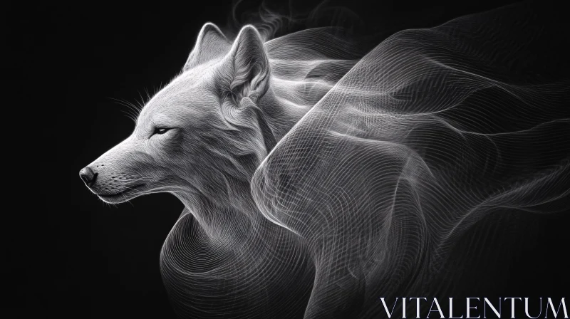 Monochrome Wolf Art with Flowing Lines