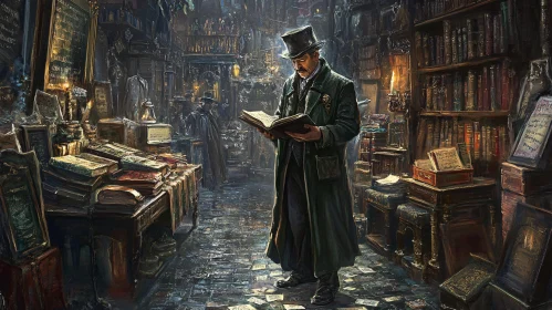 Man Reading in Old-Fashioned Library