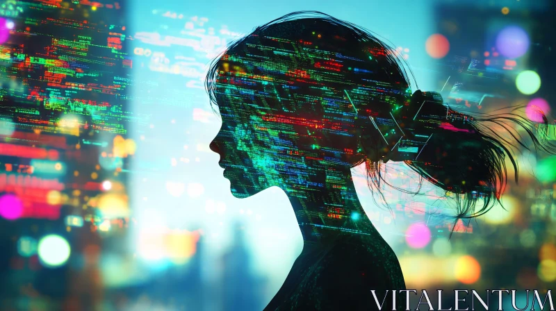 Data Stream Overlay on Female Silhouette