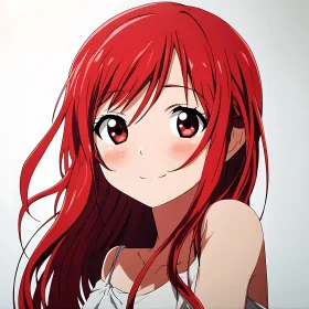 Charming Anime Girl with Red Hair and Blushed Cheeks