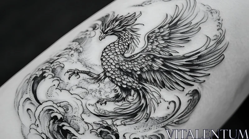 Monochrome Phoenix Tattoo Design