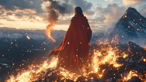 Magical Figure on Fiery Mountain