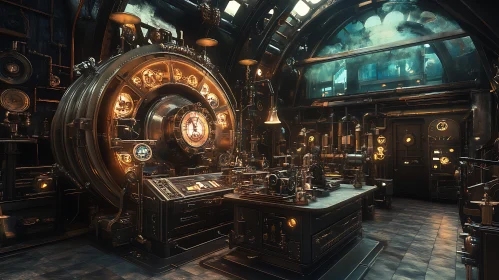 Vintage Machine Interior with Clock