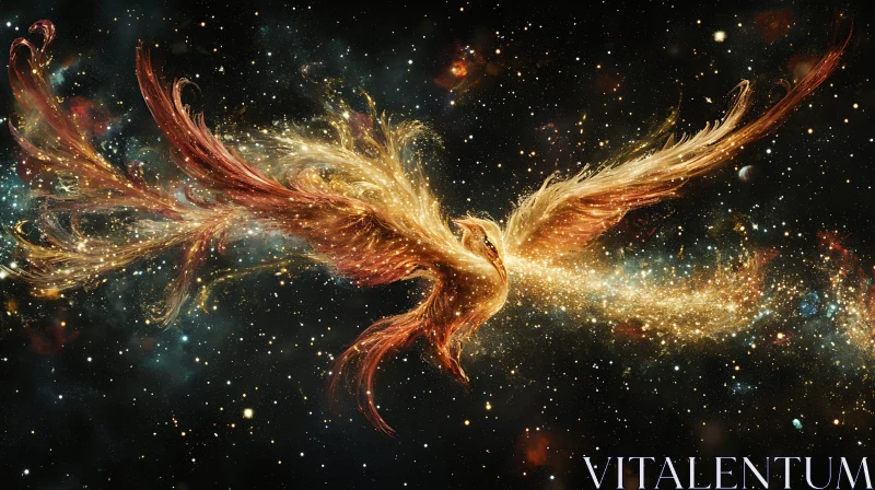 Cosmic Phoenix: A Bird of Stars and Fire AI Image