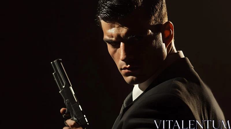 Man in Suit Holding a Gun