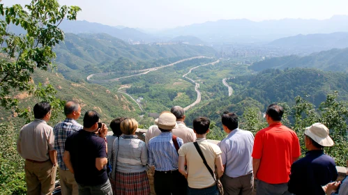 Tourists Admiring Mountain Scenery