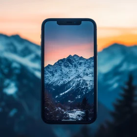 Snowy Peaks Displayed on Mobile Device