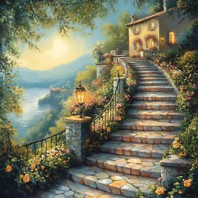 Picturesque Stone Stairs to Lakeside Home