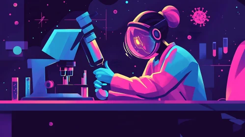 Futuristic Scientist at the Microscope