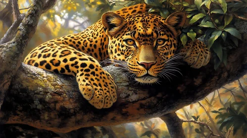 Serene Leopard Portrait on Tree Limb