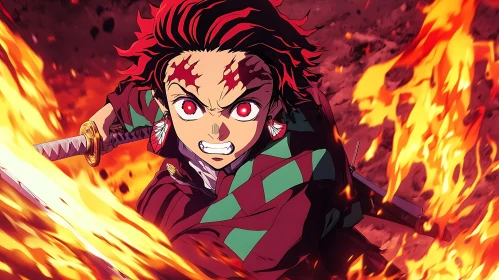 Fierce Anime Sword Fight Amidst Fire