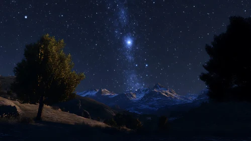 Mountain Night with Starry Sky