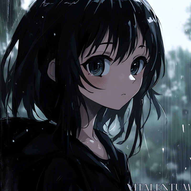 Anime Girl Under Rain AI Image
