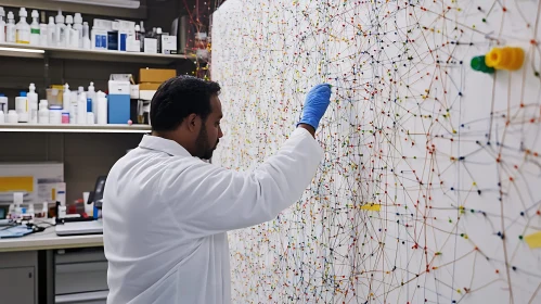 Scientist Analyzing Complex Data Network