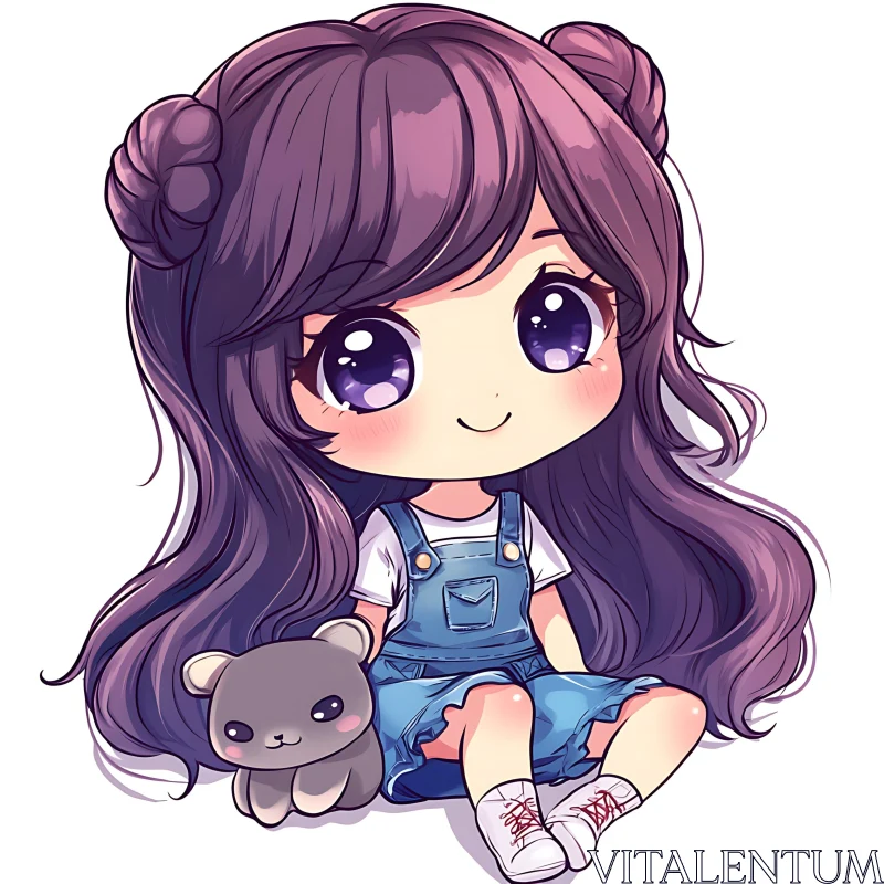 Chibi Girl with Plush Bear Art