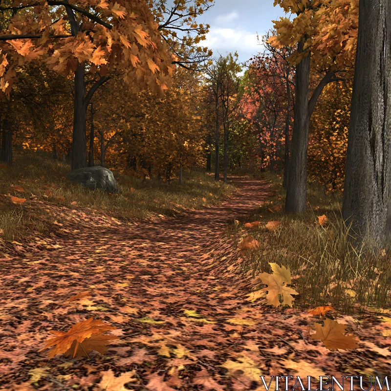Serene Autumn Walk through a Leaf-Covered Forest AI Image