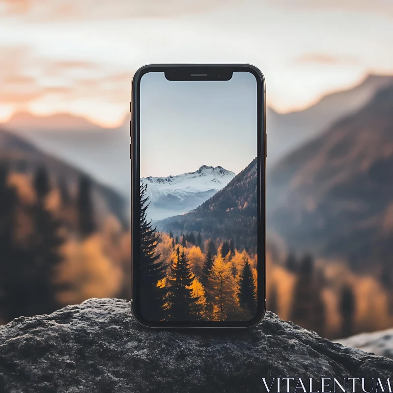 Autumn Mountain Scenery on Phone Display