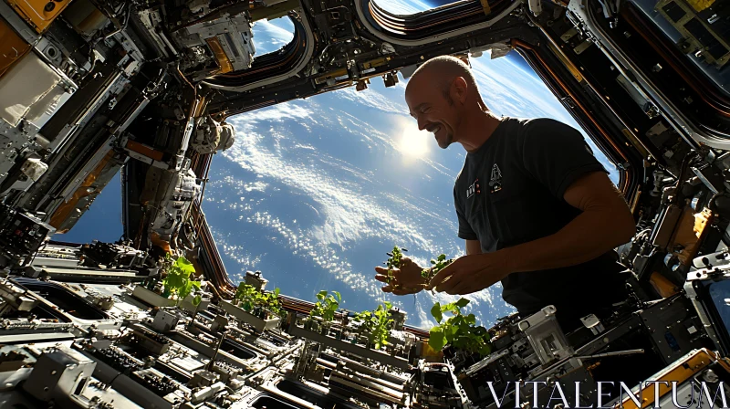 Astronaut Growing Plants in Space Station
