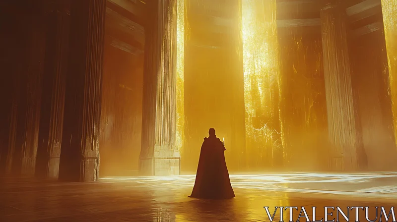 Illuminated Grand Hall with Person